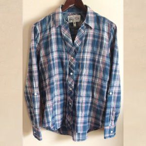 Girl Krazy Flannel Shirt Blue Pink Comfy Cottage Travel Trendy Vacation Coquette